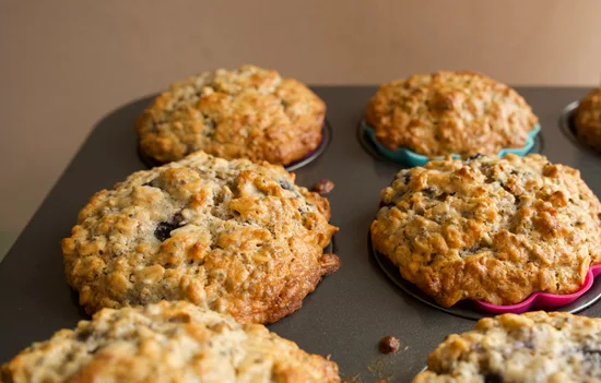 Chia seed, oatmeal, wheat germ blueberry muffin