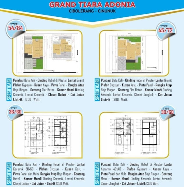 spesifikasi bangunan Cluster Grand Tiara Adonia Cinunuk Kab Bandung