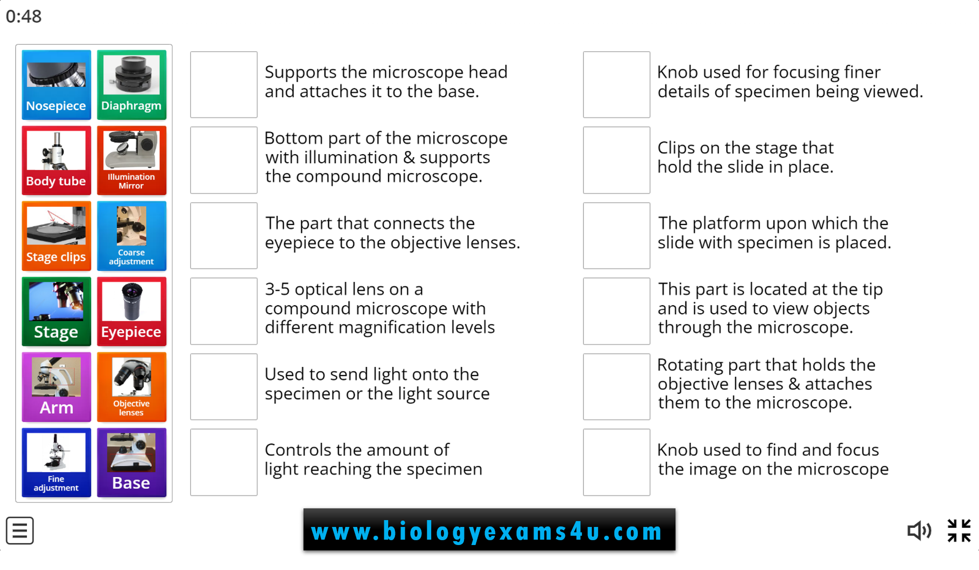 Microscope Parts and Their Functions Matching game