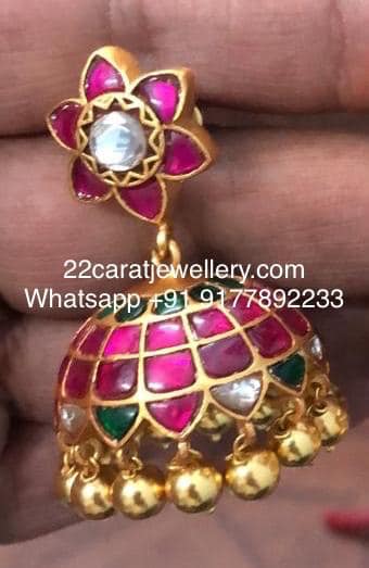 Ruby Kundan Jhumkas in 925 Silver