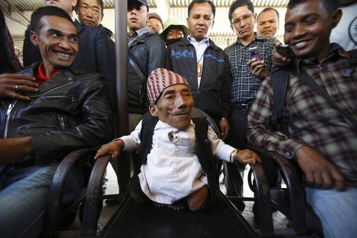 The Shortest adult human ever recorded after measuring his height three times in 24 hours. The chief editor of Guinness Book of World Records said that Chandra is the only person in Guinness' 57 years history to record the title of the shortest man at the age of 73.