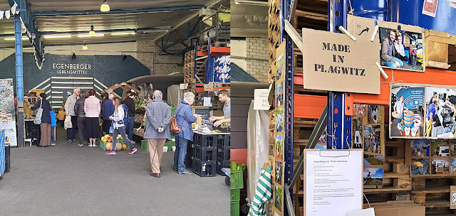 Menschen in einer Markthalle in Leipzig Plagwitz