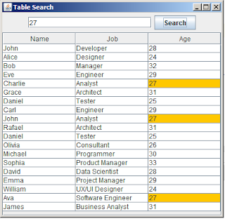 Java Search and Highlight a JTable cell