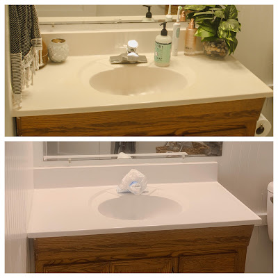 before and after spray painted countertops 