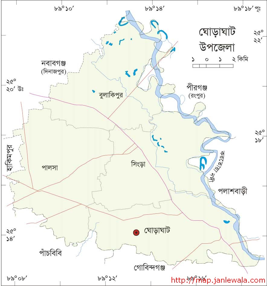 ঘোড়াঘাট উপজেলা মানচিত্র, দিনাজপুর জেলা, বাংলাদেশ