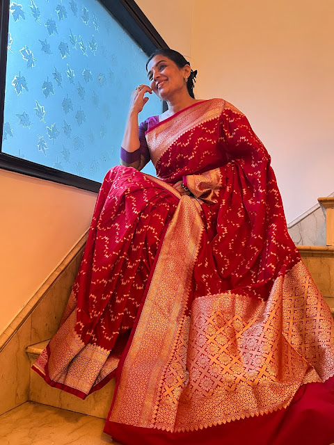 Red mushroo silk saree