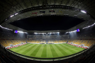 foto dari dekat pemain Sepakbola di stadion