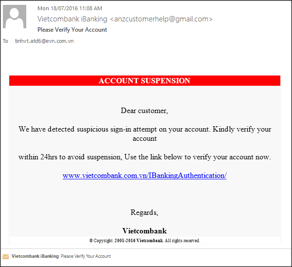 Email Spoofing: Vietcombank