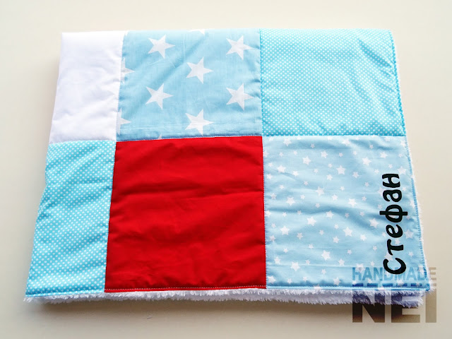Handmade Nel: Пачуърк одеяло с полар за бебе "Морско"