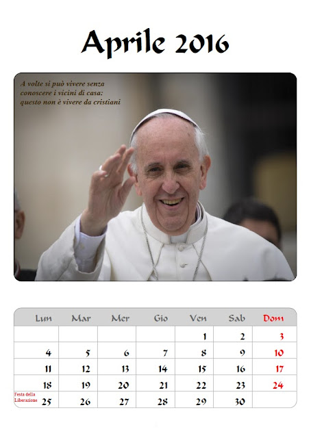 Calendario 2016 Papa Francesco - aprile - frasi celebri