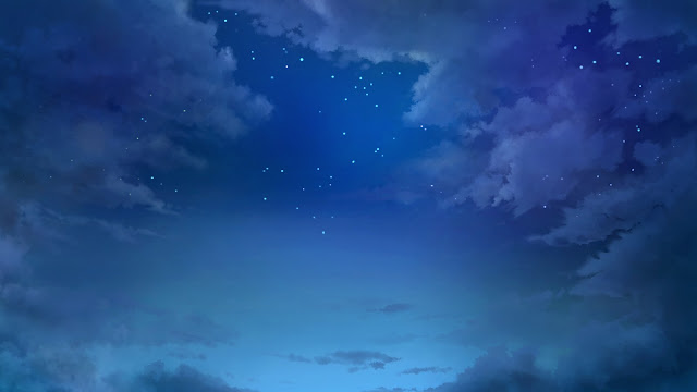 Cute anime landscape of a starry night sky with some clouds