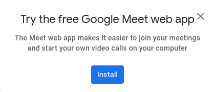 Imagem de oferta para testar o Progressive Web App do Google Meet que aparece na página de abertura principal do Google Meet