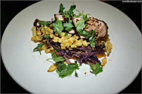 Vanilla Brined Pork Loin: Pan fried spätzle, sautéed cabbage, apple butter, pickled mustard seeds