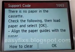 Error code 1003. There is no paper in the cassette