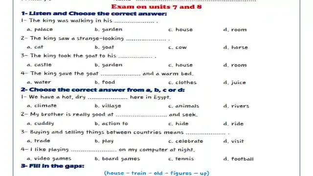 اجمل امتحان لغة انجليزية على الوحدتين السابعة والثامنة كونكت 6 للصف السادس الابتدائى الترم الثانى 2024