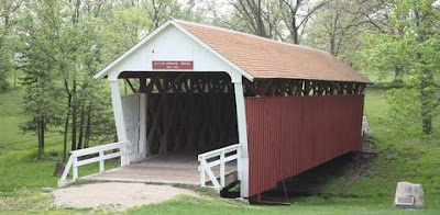 Photo of a covered bridge in Winterset, Madison County, Iowa.