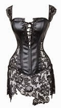 <br />Charmian Women's Sexy Faux Leather Shoulder Strap Corset with Lace Skirt