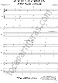 Tubescore House of the Rising Sun Tab Sheet Music for Guitar OST