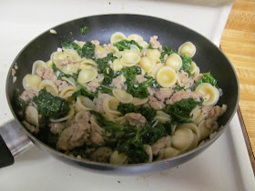 Pasta with Sausage and Kale cooking