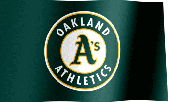 The waving fan flag of the Oakland Athletics with the logo (Animated GIF)