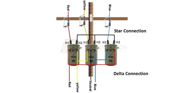 1-phase Star-Delta Transformer connection