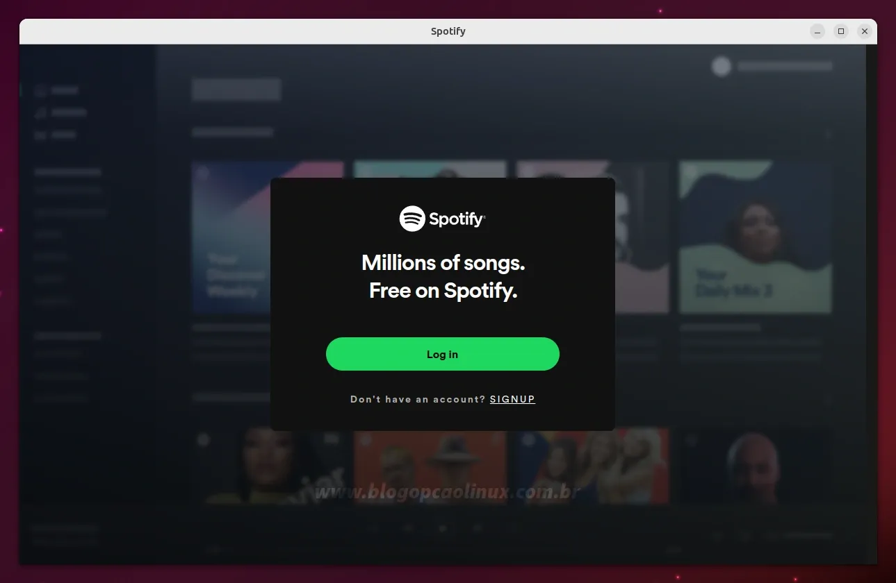 Spotify executando no Ubuntu 23.04 (Lunar Lobster)