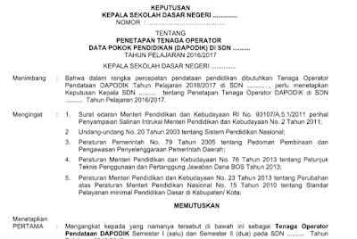 Download Contoh Surat Tugas Operator Sekolah Format Word terbaru 2016-2017-Operator sekolah atau OPS merupakan orang yang mempunyai tugas yang mengurus segala aktifitas yang terjadi dalam suatu sekolah. OPS juga melakukan melakukan entry data yang bersumber dari F-SEK, F-PD, dan F-PTK  dan lain sebagainya. OPS dituntut untuk melakukan rekapitulasi ulang semua data yang telah diinputkan dan di cek kebenaranya serta dipertanggung jawabkan dan di konsultasikan dengan kepala sekolah,, Memilih seorang operator sekolah tidak lah mudah harus mengetahui kinerja juga bakat yang baik dalam mengurus suatu sekoalha ,, untuk memberikan jaminan terhadap seorang operator sekolah tentunya harus memiliki surat tugas kuasa yang tepat untuk seorang operator dari kepala sekolah