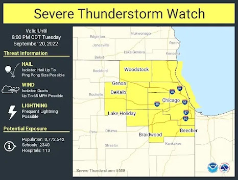 Warnings have been issued for many counties as severe storms approach the Chicago area.