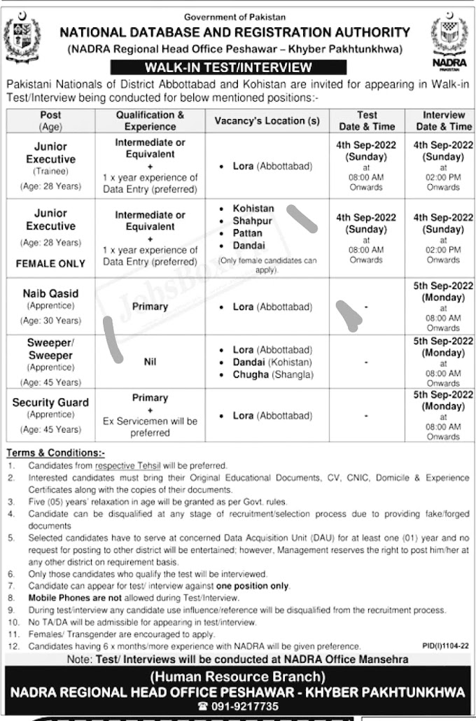 NADRA Regional Head Office Jobs 2022 || Online Apply