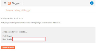 Masukkan nama tampilan, untuk membuat profil blogger