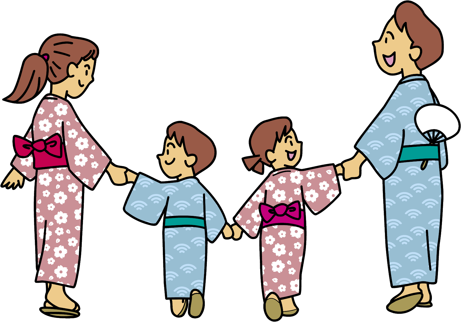 日々のイラスト 浴衣を着た親子のイラスト