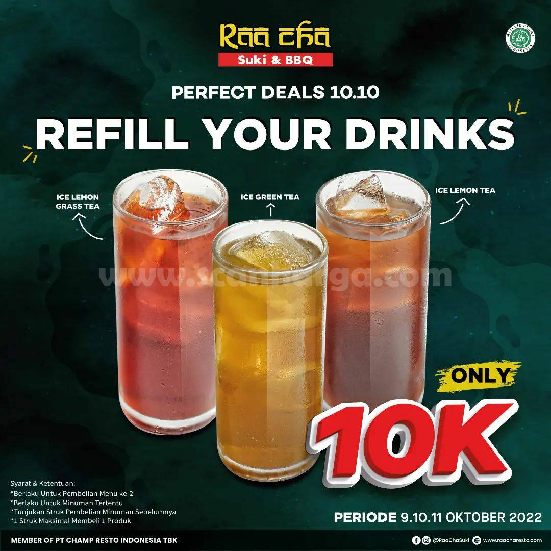 RAA CHA SUKI Promo PERFECT DEALS 10.10 ! FREE REFILL Rp. 10RB