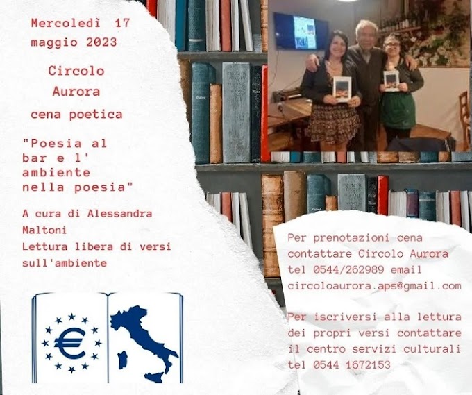 Ravenna, mercoledì 17 maggio 2023 cena poetica al circolo Aurora con la poetessa Alessandra Maltoni