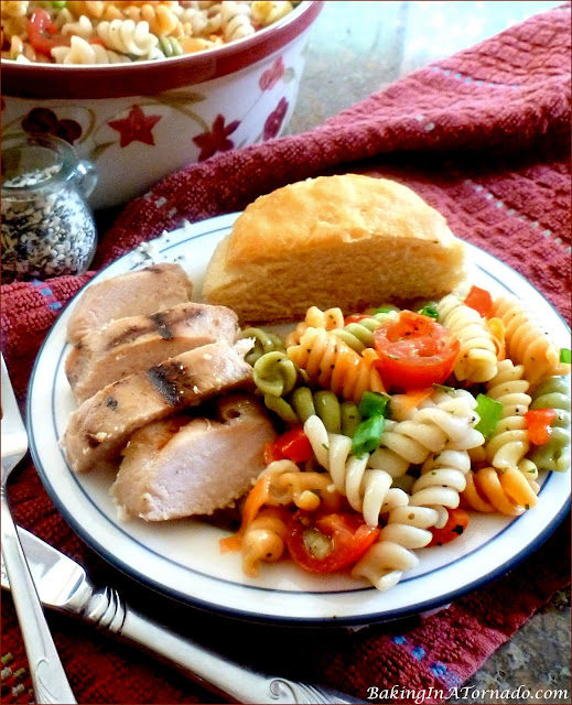 Everything Bagel Pasta Salad | recipe developed by Karen of www.BakingInATornado.com | #recipe #pasta