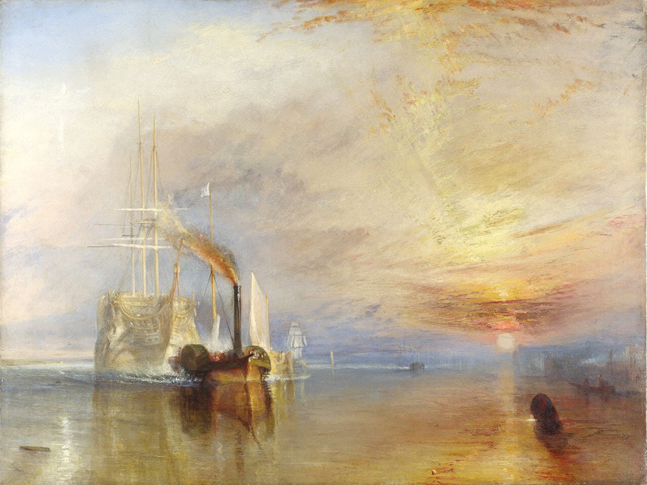 English romantic artist J. M. W. Turner's oil painting, The Fighting Temeraire, tugged to her last berth to be broken up 1838