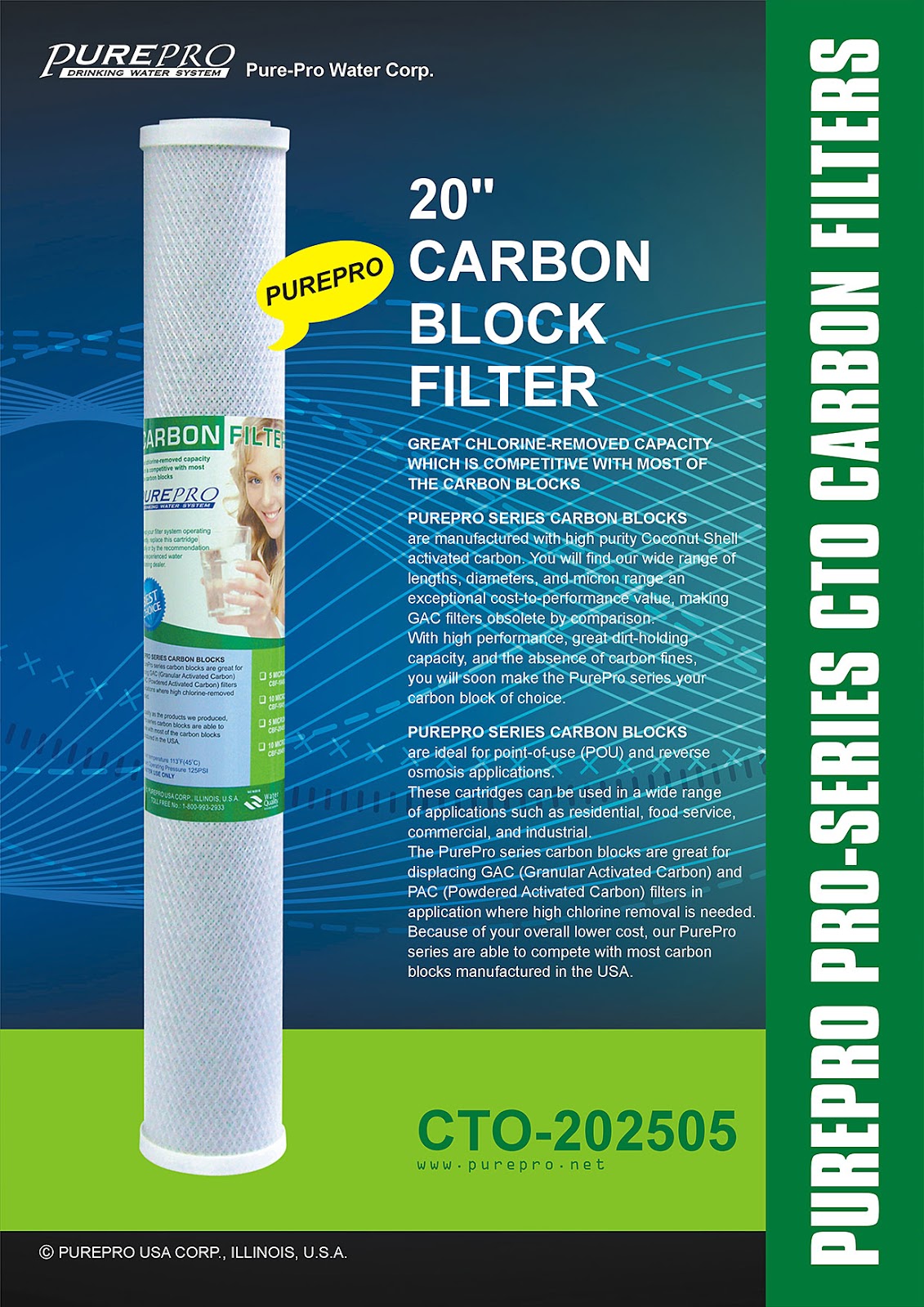 PurePro® USA 20" Carbon Block Filter - CTO Filter - PurePro CTO-202505