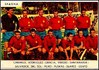 SELECCIÓN DE ESPAÑA - Temporada 1961-62 - Carmelo, Rodri, Santamaría, Gracia, Vergés, Pachín; Del Sol, Peiró, Puskas, Luis Suárez, Gento y Ángel Mur (masajista) - MÉXICO 0 ESPAÑA 1 (Peiró) - 03/06/1962 -  Campeonato Mundial de Chile 1962 - Viña del Mar, Chile, estadio Sauzalito - Alineación: Carmelo; Rodri, Santamaría, Gracia; Vergés, Pachín; Del Sol, Peiró, Puskas, Luis Suárez y Gento - Gol de Peiró en el último minuto tras una maravillosa cabalgada de Paco Gento