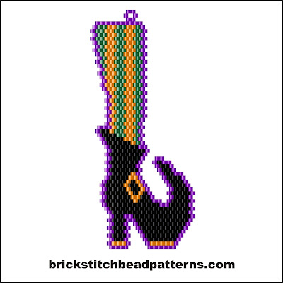 Click for a larger image of the Witchy Leg Green and Orange Halloween brick stitch bead pattern color chart.