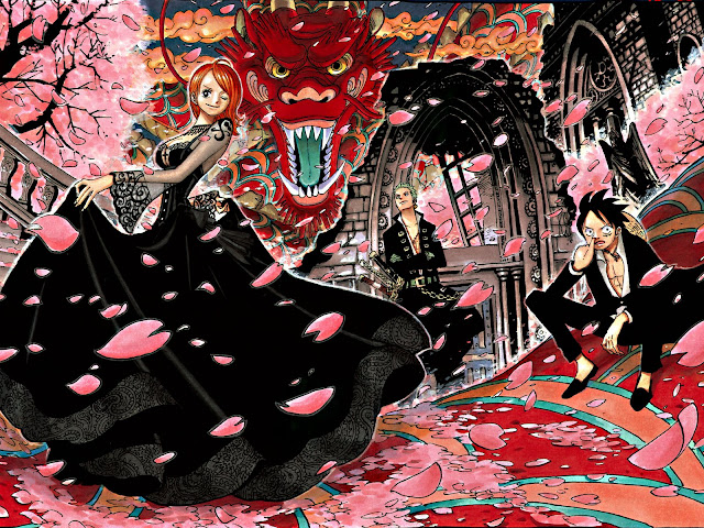   One Piece | Nami | Zoro | Luffy | Straw Hat Pirate Cherry Blossom Dragon anime hd wallpaper desktop pc background 0023.
