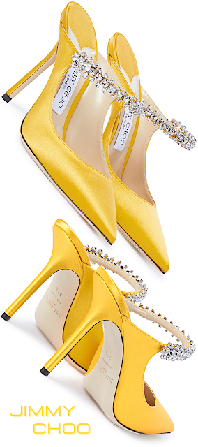 ♦Jimmy Choo embellished Bing yellow satin mules #jimmychoo #shoes #brilliantluxury