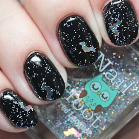Nail Hoot Indie Lacquers Attack of the Holographic Bats over Basic Black