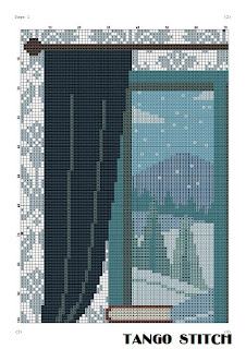 Winter window mountain landscape cross stitch pattern