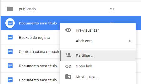 partilhar no google drive