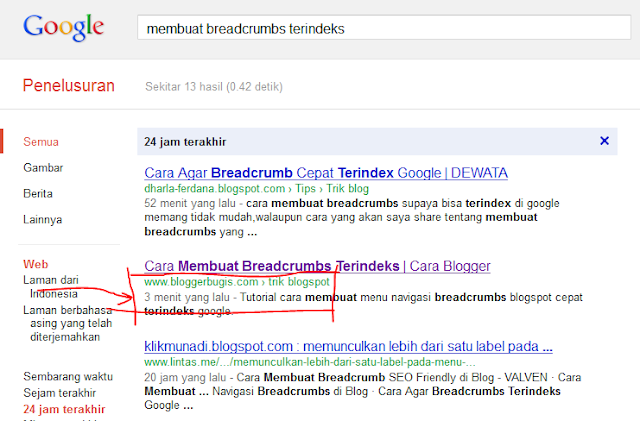 Tutorial cara membuat menu navigasi breadcrumbs  blogspot cepat terindeks google