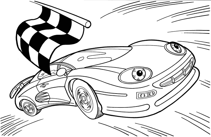 race car images cartoons. Funny Race Car Coloring Book Illustration