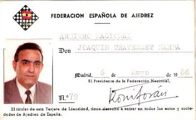 Credencial de Joaquim Travesset Barba como árbitro de la Federación Española de Ajedrez