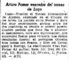 Recorte de La Vanguardia sobre el I Torneo Internacional de Ajedrez Lugo 1957