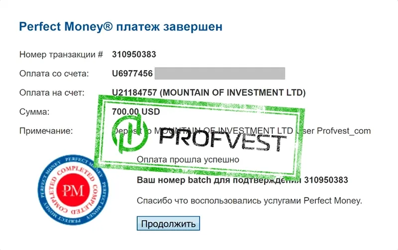 Депозит в Mountain Of Investment