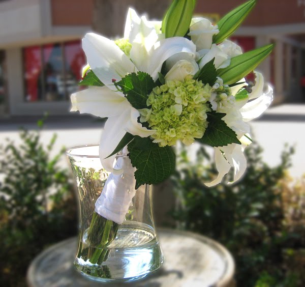 White Stargazers White Roses Green Hydrangea HandTied Bridal Bouquet