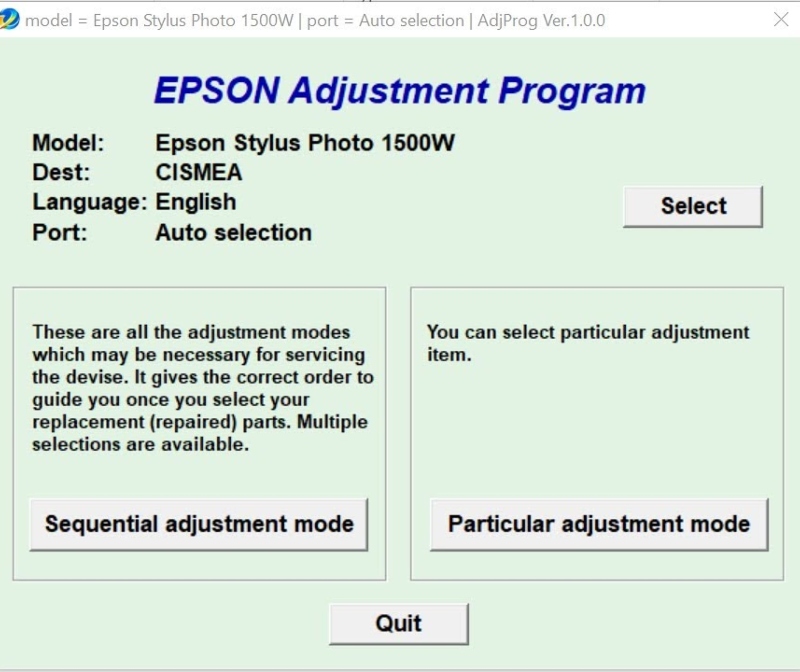 Epson 1500W Adjustment Program